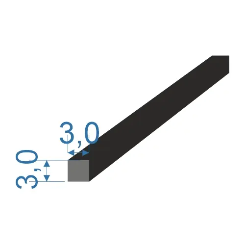 Autentický 0539003 Pryžový profil 3x3mm NBR 70°Sh čtvercový